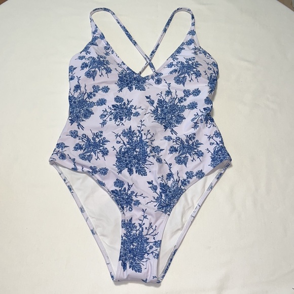 BERLOOK V Neck Backless One-Piece Swimsuit LARGE - Picture 2 of 14